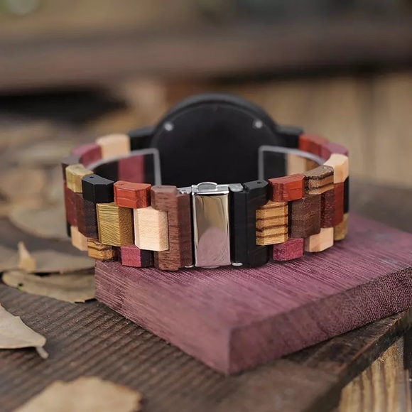 Luxury Multi Tone Colorful Wood Quartz Watch - Picture 3 of 16